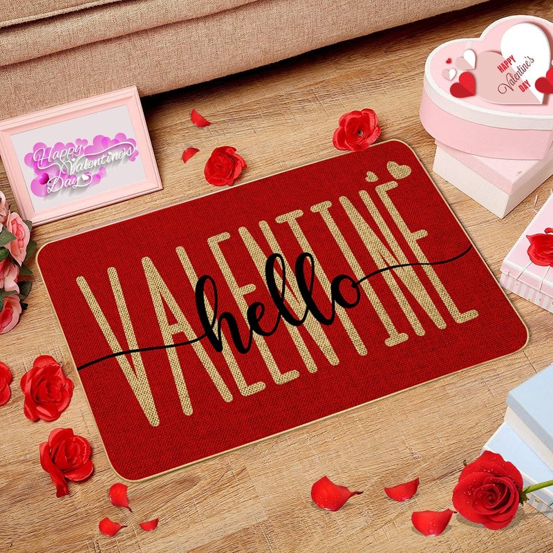 ARTDMT Red Hello Valentine's Day Welcome Decorative Doormat, Seasonal Wedding Anniversary Couple Non-Slip and Washable Seasonal Holiday Low-Key Floor Mat Indoor Outdoor - Image 4
